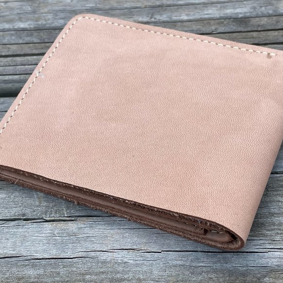 Men Wallet Bifold All Leather Card Holder Handmade Tan Men Purse Slim Wallet - Picture 1 of 14